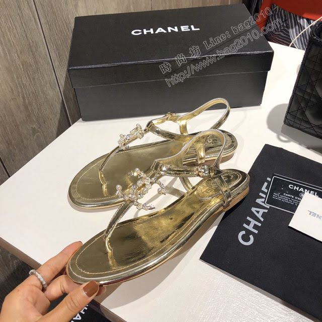 Chanel女鞋 香奈兒2020春夏新款珍珠雙c夾趾涼鞋  naq1186